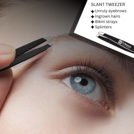 Macs Tweezers Set;- for Eyebrow Plucking, Ingrown Hair -Best for Eyebrow Hair, Facial Hair Removal,Splinter - Stainless Steel Precision Sharp- Pointy Ends Meet Perfectly - 7343BK (Black)