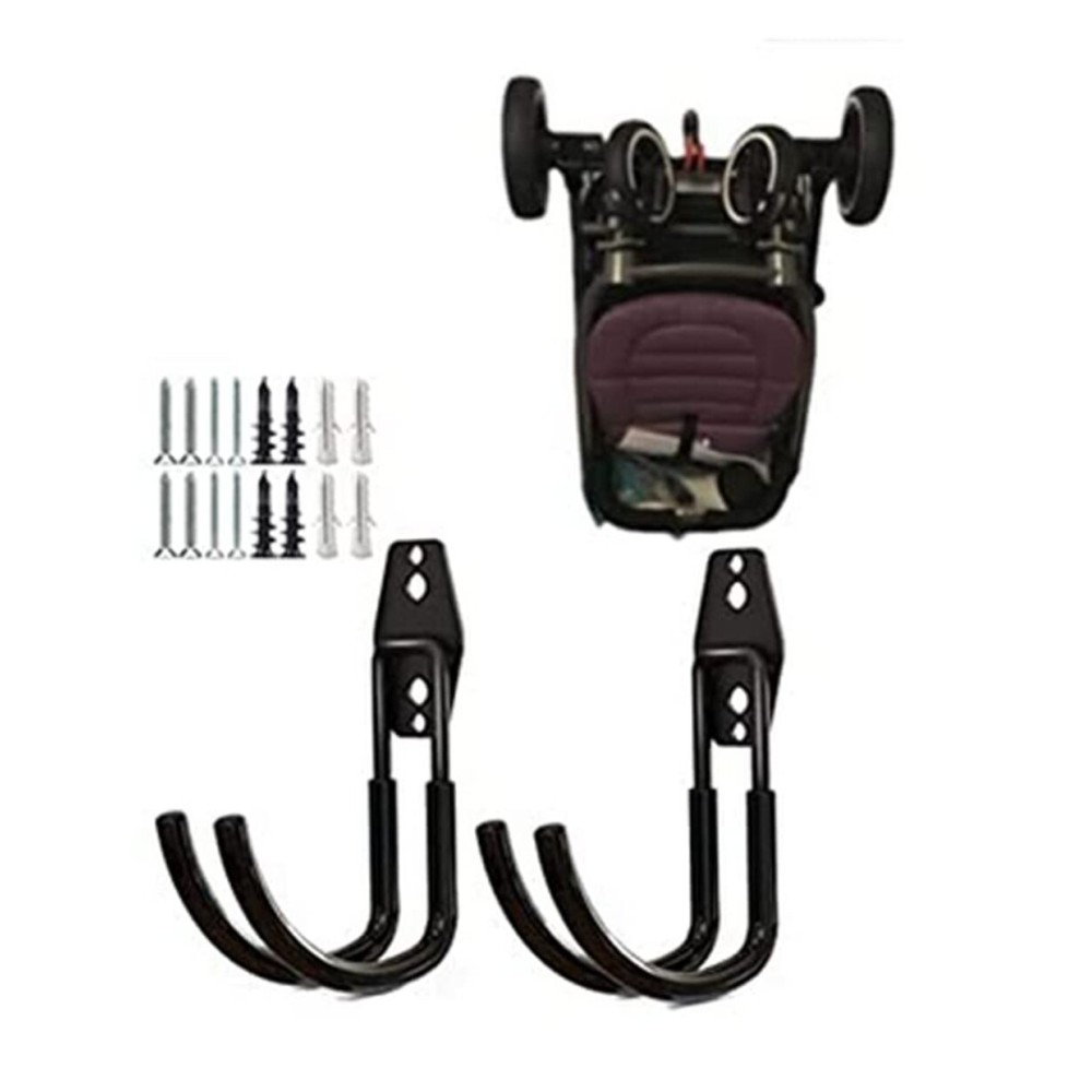 zoele Baby Stroller Hanger, 2 Pcs Black (Polyvinyl Chloride, Alloy Steel), Wall Mount, Heavy Duty Garage Tool Storage Organizer Utility Hooks, 77 lbs Weight Capacity, Stroller Holder