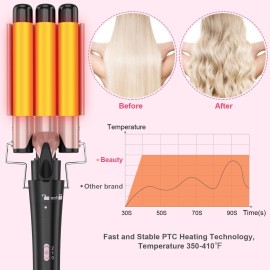 Curling Wand Set, Curling Iron Interchangeable 3 Barrel Wand Curler with Ceramic Tourmaline Professional 5 in 1 Wand Curling Iron,for Women with Curler and Waver