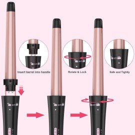 Curling Wand Set, Curling Iron Interchangeable 3 Barrel Wand Curler with Ceramic Tourmaline Professional 5 in 1 Wand Curling Iron,for Women with Curler and Waver