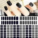 Black Glitter Street Nail Strips - Full Nail Wraps Self-Adhesive Decal Strips (8 Sheets 128 Pieces)