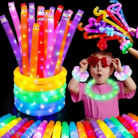 UrChoice Glow Sticks Party Favors for Kids, 8 PCS-LED Pop Tubes Glow Necklaces Bracelets, Glow in The Dark Party Supplies, Light up Camping Toys for Toddlers, Imaginative Play,Hours of Fun for Kids