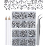 LPBeads 6000 Pieces Metallic Silver Non Hotfix Rhinestones 6 Sizes Round Crystal Glass Flat Back Rhinestones with Tweezers and Picking Pen for Nail Art Crafts Clothes Bags DIY