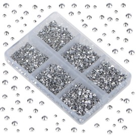 LPBeads 6000 Pieces Metallic Silver Non Hotfix Rhinestones 6 Sizes Round Crystal Glass Flat Back Rhinestones with Tweezers and Picking Pen for Nail Art Crafts Clothes Bags DIY
