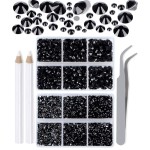 LPBeads 6000 Pieces Black Non Hotfix Rhinestones 6 Sizes Round Crystal Glass Flat Back Rhinestones with Tweezers and Picking Pen for Nail Art Crafts Clothes Bags DIY