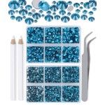 LPBeads 6000 Pieces Peacock Blue Zircon Non Hotfix Rhinestones 6 Sizes Round Crystal Glass Flat Back Rhinestones with Tweezers and Picking Pen for Nail Art Crafts Clothes Bags DIY