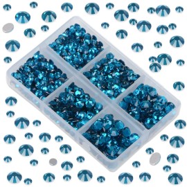 LPBeads 6000 Pieces Peacock Blue Zircon Non Hotfix Rhinestones 6 Sizes Round Crystal Glass Flat Back Rhinestones with Tweezers and Picking Pen for Nail Art Crafts Clothes Bags DIY