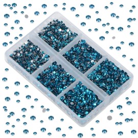 LPBeads 6000 Pieces Peacock Blue Zircon Non Hotfix Rhinestones 6 Sizes Round Crystal Glass Flat Back Rhinestones with Tweezers and Picking Pen for Nail Art Crafts Clothes Bags DIY