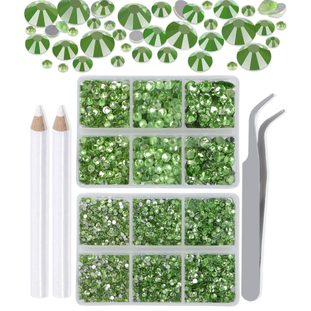 LPBeads 6000 Pieces Light Green Non Hotfix Rhinestones 6 Sizes Round Crystal Glass Flat Back Rhinestones with Tweezers and Picking Pen for Nail Art Crafts Bags DIY LPBeads 6000 Pieces Light Green Non Hotfix Rhinestones 6 Sizes Round Crystal Glass Flat Back Rhinestones with Tweezers and Picking Pen for Nail Art Crafts Bags DIY