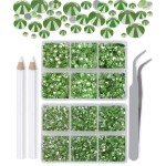 LPBeads 6000 Pieces Light Green Non Hotfix Rhinestones 6 Sizes Round Crystal Glass Flat Back Rhinestones with Tweezers and Picking Pen for Nail Art Crafts Bags DIY