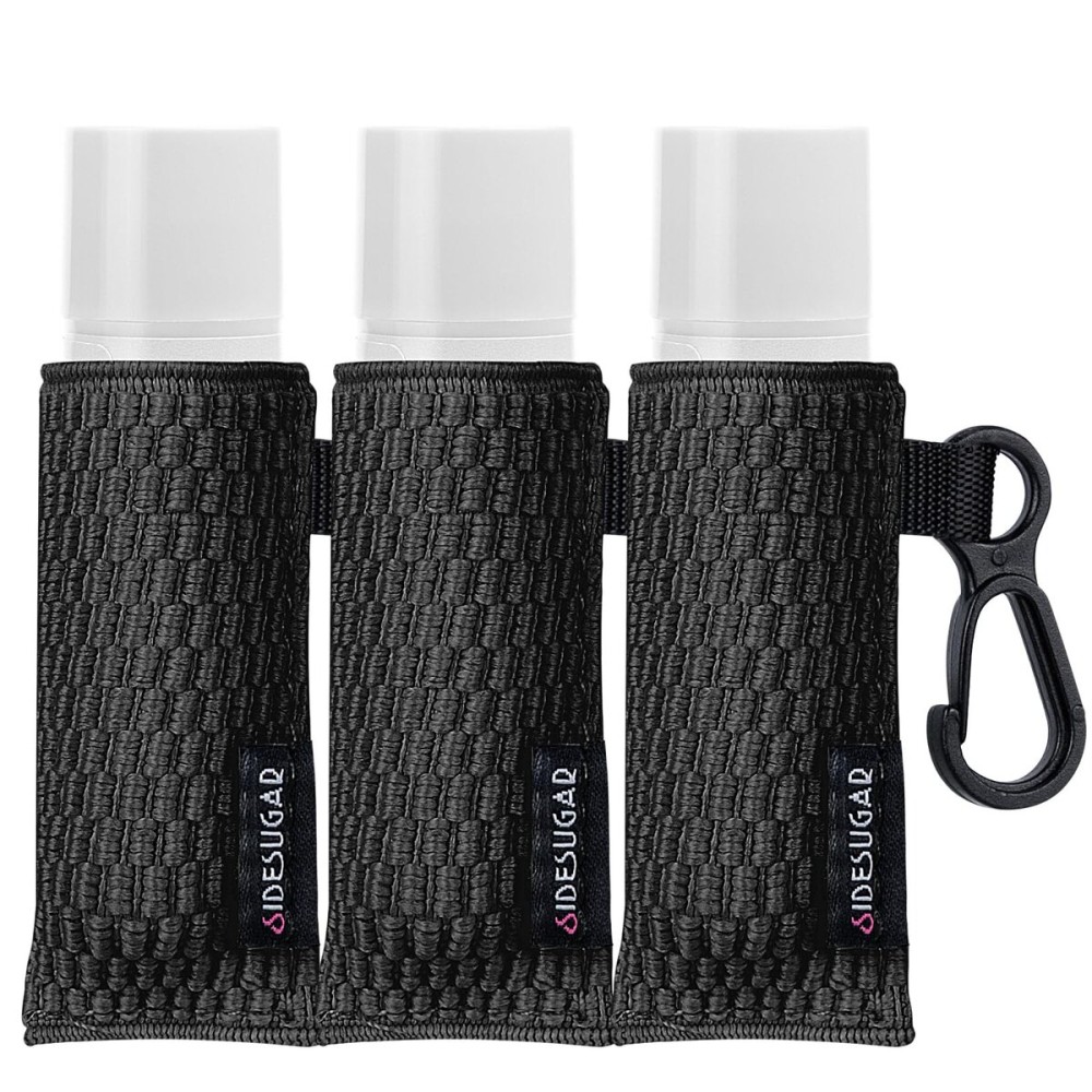 SIDESUGAR 3 PCS Lip Balm Sleeves Elastic Chapstick Holder Key Chain Tight-Knit Lip Gloss Holder Keychain - Black