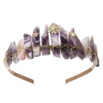 CHLINS Raw Crystal Quartz Tiara Headband - Moon Stars Crystal Boho Tiara Hairband Sun Goddess Crown Wedding Bride Headpiece for Woman(star sun (purple))