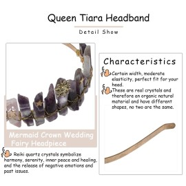 CHLINS Raw Crystal Quartz Tiara Headband - Moon Stars Crystal Boho Tiara Hairband Sun Goddess Crown Wedding Bride Headpiece for Woman(star sun (purple))
