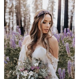 CHLINS Raw Crystal Quartz Tiara Headband - Moon Stars Crystal Boho Tiara Hairband Sun Goddess Crown Wedding Bride Headpiece for Woman(star sun (purple))