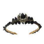 CHLINS Raw Crystal Quartz Tiara Headband - Moon Stars Crystal Boho Tiara Hairband Sun Goddess Crown Wedding Bride Headpiece for Woman(moon (black))