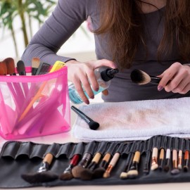 Boao 3 Pieces Mesh Cosmetic Bag Mesh Makeup Bags Zipper Pouch for Offices Travel Accessories, 3 Sizes(Rose Red)