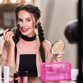 Boao 3 Pieces Mesh Cosmetic Bag Mesh Makeup Bags Zipper Pouch for Offices Travel Accessories, 3 Sizes(Rose Red)