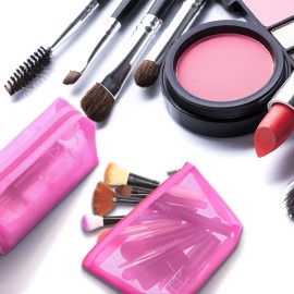 Boao 3 Pieces Mesh Cosmetic Bag Mesh Makeup Bags Zipper Pouch for Offices Travel Accessories, 3 Sizes(Rose Red)