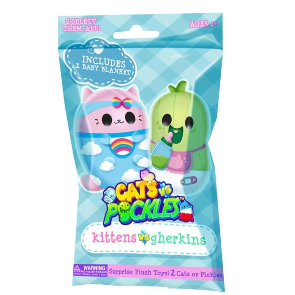 Cats vs Pickles Kittens vs Gherkins - Mystery Bag - Contains 1 Pair of 3 Bean Filled Plushies! Collect These as Stocking Stuffers, Fidget Toys or Sensory Toys. Great for Kids, Boys, & Girls