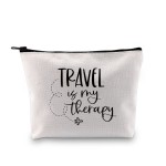 G2TUP Travel Lover Gift Travel Is My Therapy Makeup Bag Adventure Lover Zipper Cosmetic Bag Traveler Themed Gift World-Wide Traveler Zipper Bag