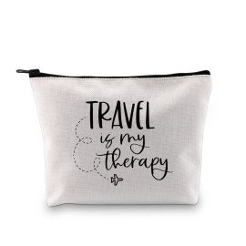 G2TUP Travel Lover Gift Travel Is My Therapy Makeup Bag Adventure Lover Zipper Cosmetic Bag Traveler Themed Gift World-Wide Traveler Zipper Bag