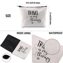 G2TUP Travel Lover Gift Travel Is My Therapy Makeup Bag Adventure Lover Zipper Cosmetic Bag Traveler Themed Gift World-Wide Traveler Zipper Bag