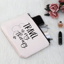 G2TUP Travel Lover Gift Travel Is My Therapy Makeup Bag Adventure Lover Zipper Cosmetic Bag Traveler Themed Gift World-Wide Traveler Zipper Bag