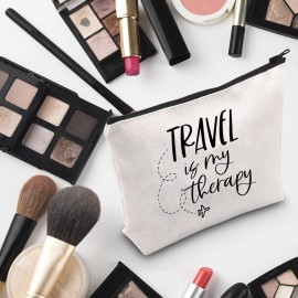 G2TUP Travel Lover Gift Travel Is My Therapy Makeup Bag Adventure Lover Zipper Cosmetic Bag Traveler Themed Gift World-Wide Traveler Zipper Bag
