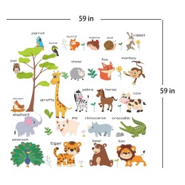 LOMILY Large Animals Learning Educational Wall Stickers Kids,Nursery Playroom Wall Decals,Daycare Preschool Classroom Wall Stickers Peel and Stick Removable,Cute Wall Decor for Boy,Girl,Toddler,Baby.