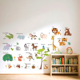 LOMILY Large Animals Learning Educational Wall Stickers Kids,Nursery Playroom Wall Decals,Daycare Preschool Classroom Wall Stickers Peel and Stick Removable,Cute Wall Decor for Boy,Girl,Toddler,Baby.