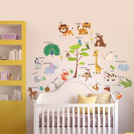 LOMILY Large Animals Learning Educational Wall Stickers Kids,Nursery Playroom Wall Decals,Daycare Preschool Classroom Wall Stickers Peel and Stick Removable,Cute Wall Decor for Boy,Girl,Toddler,Baby.