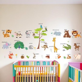 LOMILY Large Animals Learning Educational Wall Stickers Kids,Nursery Playroom Wall Decals,Daycare Preschool Classroom Wall Stickers Peel and Stick Removable,Cute Wall Decor for Boy,Girl,Toddler,Baby.