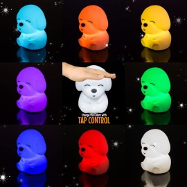 AULTRA Night Light for Kids - 16 Color USB Rechargeable Dog Lamp for Baby Nursery, Soft Silicone Night Light, 2 Brightness Levels, 10-Hour Use, Squishy Puppy Gift for Boys & Girls
