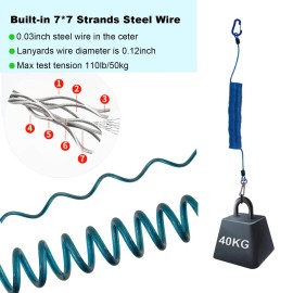SIWRIOM Fishing Lanyard, Heavy Duty Coiled Lanyards Stainless Steel Wire Inside, Safety Rope Extension Cord Tether Retractable Fishing Accessories for Rods, Pliers, Boating, Paddles, Kayak