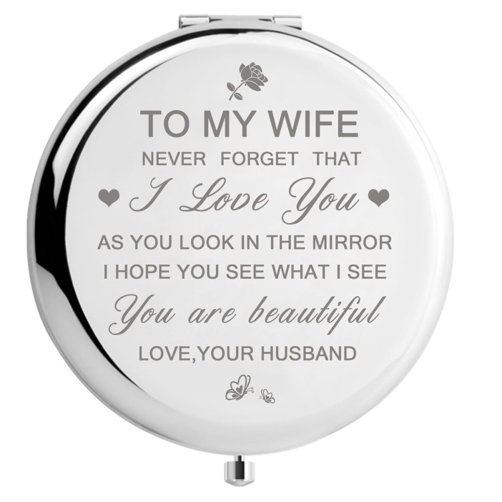 Peayale Gifts for Wife from Husband,Gift to My Wife Gifts for Women Who Have Everything Personalized Compact Mirror (Love My Wife)