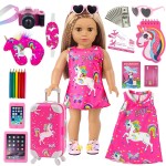 ZQDOLL American 18 Inch Doll Clothes and Accessories Travel Luggage Play Set Including 18 Inch Doll Clothes Travel Suitcase Travel Pillow and Eye Mask(NO Dolls)