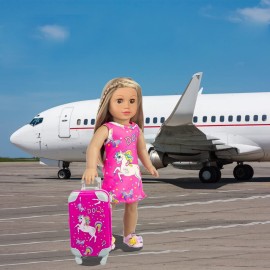 ZQDOLL American 18 Inch Doll Clothes and Accessories Travel Luggage Play Set Including 18 Inch Doll Clothes Travel Suitcase Travel Pillow and Eye Mask(NO Dolls)