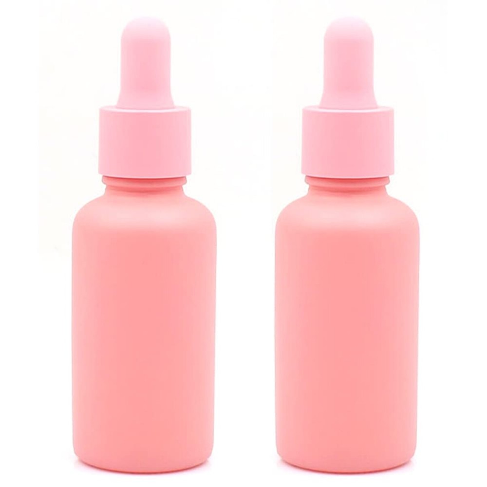 2 Pcs 30ml Pink Glass Dropper Bottles Empty Refillable Essential Oil Dropper Bottles Makeup Cosmetic Sample Storage Containers with Glass Dropper for Essential Oils Perfume Aromatherapy Liquid
