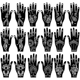 Kotbs 18 Sheets Temporary Tattoo Stencils, Indian Arabian Henna Tattoo Stencils, Glitter Airbrush Tattoo Stickers for Women Boys Girls Hand Body Art