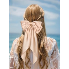 Big Bow Barrettes and Satin Hair Pins with Long Ribbon Tails - Party and Casual Hair Accessories for Women and Girls in Apricot