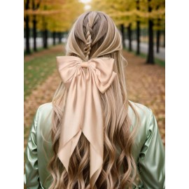 Big Bow Barrettes and Satin Hair Pins with Long Ribbon Tails - Party and Casual Hair Accessories for Women and Girls in Apricot