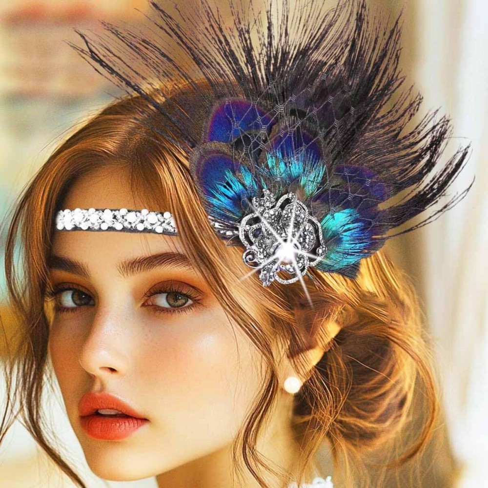 GENBREE 1920s Flapper Headband Gatsby Feather Headpiece Black Peacock Hair Accessories for Women GENBREE 1920s Flapper Headband Gatsby Feather Headpiece Black Peacock Hair Accessories for Women