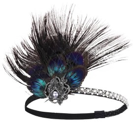 GENBREE 1920s Flapper Headband Gatsby Feather Headpiece Black Peacock Hair Accessories for Women GENBREE 1920s Flapper Headband Gatsby Feather Headpiece Black Peacock Hair Accessories for Women