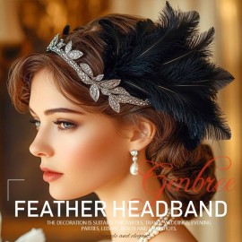 GENBREE 1920s Flapper Headband Gatsby Feather Headpiece Black Peacock Hair Accessories for Women GENBREE 1920s Flapper Headband Gatsby Feather Headpiece Black Peacock Hair Accessories for Women