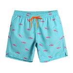 Emosua Men\'s Pink Dissolving Swim Trunks - Large, Graphic Print Bird Theme - Party Gift for Bros - 100% Polyester, Mid Rise, Adjustable Drawstring - Machine Wash