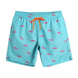 Emosua Men\'s Pink Dissolving Swim Trunks - Large, Graphic Print Bird Theme - Party Gift for Bros - 100% Polyester, Mid Rise, Adjustable Drawstring - Machine Wash