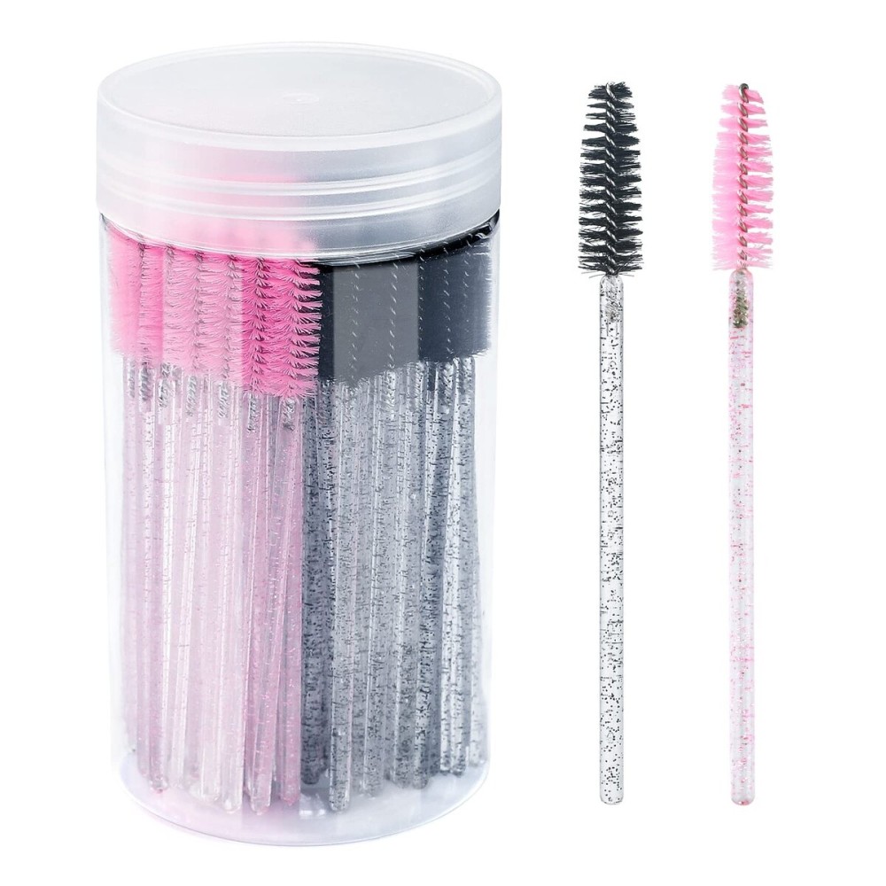 G2PLUS 100PCS Eyelash Brush, Ajustable Disposable Mascara Wands, Crystal Lash Spoolie, Eyebrow Spoolie Brush with Container for Makeup, Eyelash Extensions (Black+Pink) G2PLUS 100PCS Eyelash Brush, Ajustable Disposable Mascara Wands, Crystal Lash Spoolie, Eyebrow Spoolie Brush with Container for Makeup, Eyelash Extensions (Black+Pink)