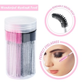 G2PLUS 100PCS Eyelash Brush, Ajustable Disposable Mascara Wands, Crystal Lash Spoolie, Eyebrow Spoolie Brush with Container for Makeup, Eyelash Extensions (Black+Pink) G2PLUS 100PCS Eyelash Brush, Ajustable Disposable Mascara Wands, Crystal Lash Spoolie, Eyebrow Spoolie Brush with Container for Makeup, Eyelash Extensions (Black+Pink)