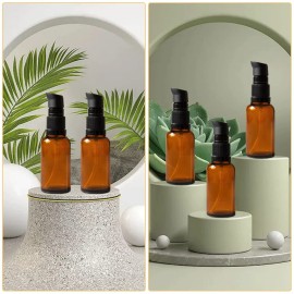 vipolish 6 PCS 30ML (1 Ounce) Empty Amber Glass Lotion Pump Press Bottle Cream Lotion Foundation Container Dispenser Storage for Travel Business Trip