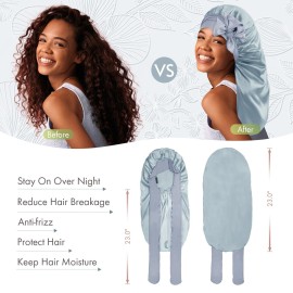 BONNET QUEEN Silk Bonnet for Sleeping Satin Bonnet Braid Bonnet Hair Bonnet for Sleeping with Tie Band for Women Curly Hair Locs Night Cap Silver Gray